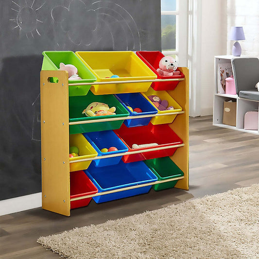 Kids Organiser Shelf Storage Rack for Toys - 12 Multicoloured Bins FREE DELIVERY