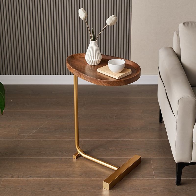 Walnut Gold Stand Side Table - FREE DELIVERY