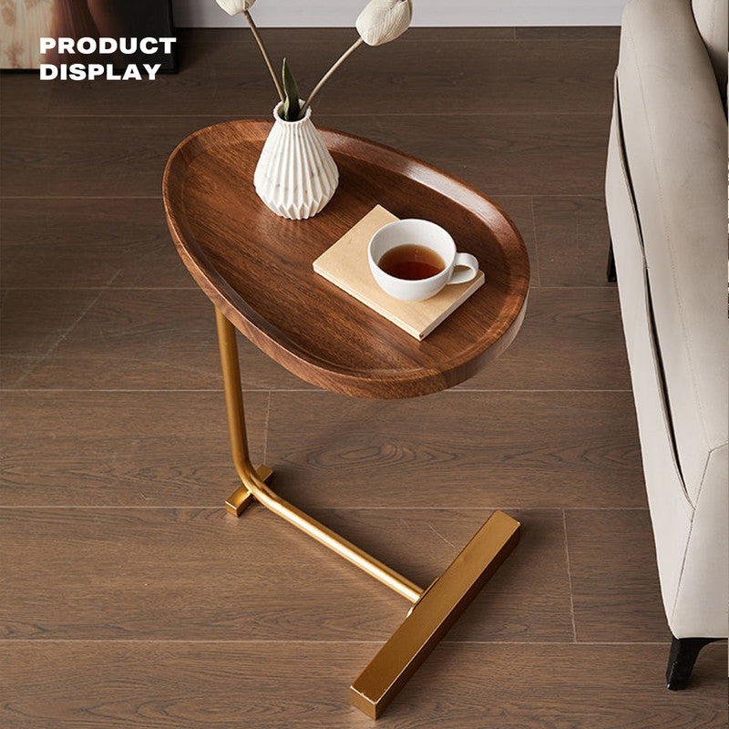 Walnut Gold Stand Side Table - FREE DELIVERY