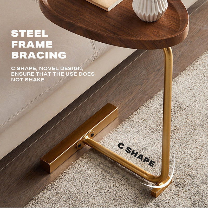 Walnut Gold Stand Side Table - FREE DELIVERY