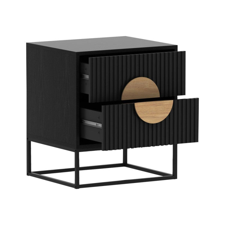 Sylvia Black Bedside Table 2 Drawer - FREE DELIVERY