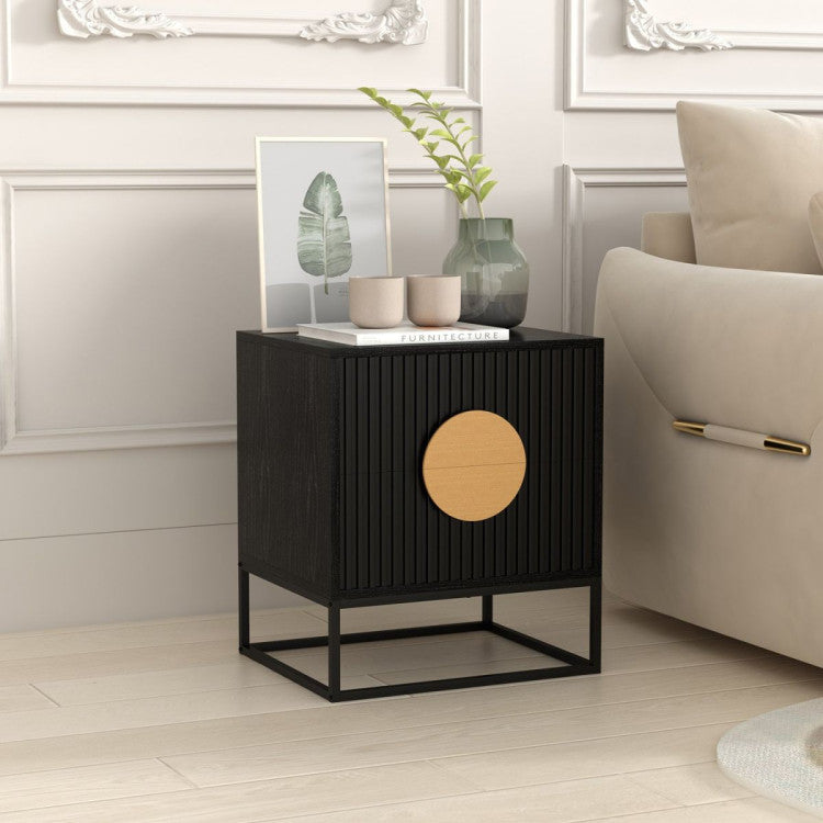 Sylvia Black Bedside Table 2 Drawer - FREE DELIVERY